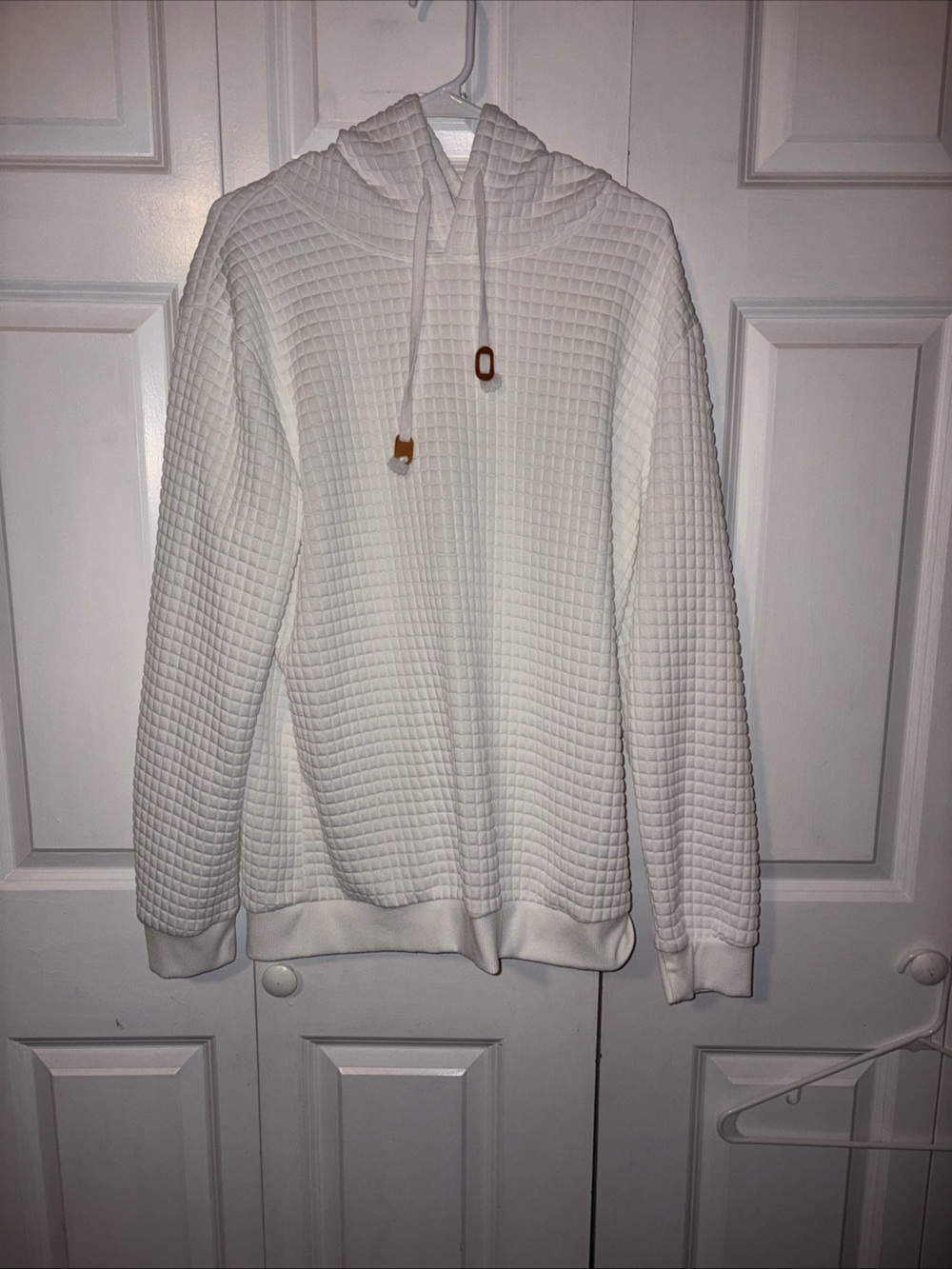 Men's Quilted Crewneck Hoodie Sweater — White